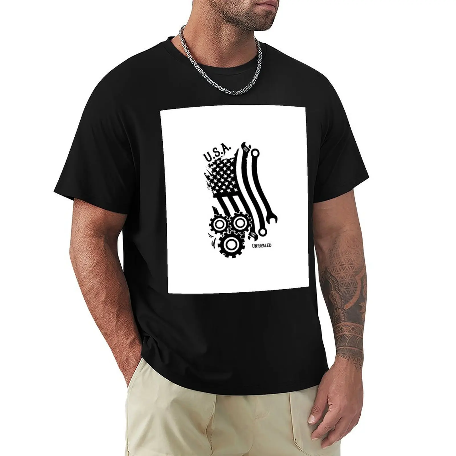 

American flag mechanic T-Shirt plus size tops cotton graphic tees shirts graphic tees shirts men