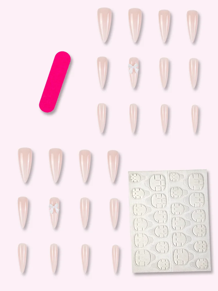 24-delige lange puntige gradiënt Franse vlinder nepnagels set ABS materiaal patroon voor vingerpers op nagels