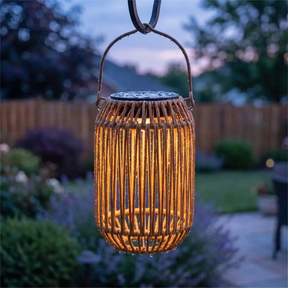 Decorative Outdoor Waterproof Solar Lanterns Hanging Rattan Solar Lights Woven Decorative Lighting Boho Lamp Porch