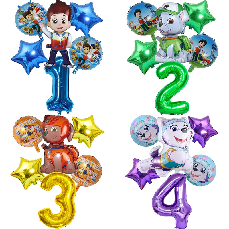 6pcs New Paw Patrol Birthday Balloon Set Ryder Rocky Zuma Everest Aluminum Foil Balloon Children's Birthday Decoration Articles