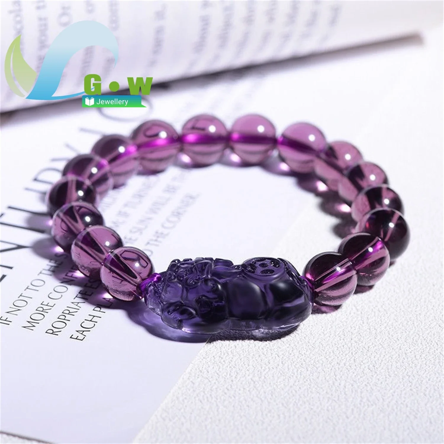 Unisex Pixiu Amethyst Citrine Bracelet Tibetan Silver Pendant Glass Beads Single Loop Crystal Hand Chain Gift Wholesale