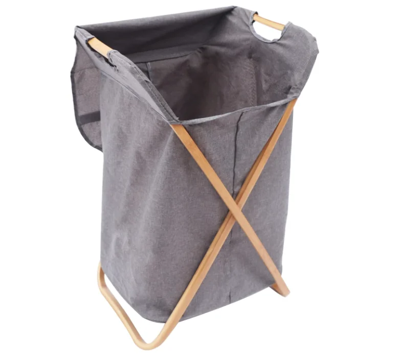 

！@Combohome Foldable Bamboo Laundry Basket With Lid X Shape Foldable Laundry Basket