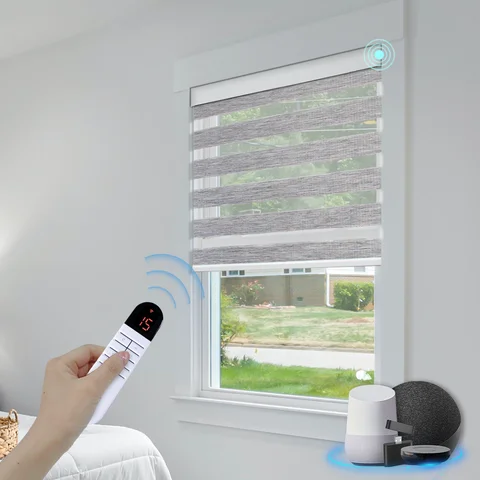 High Quality Blackout Fabric Motorized Apple Homekit Zigbee Motor Smart Control Zebra Blinds For Bedroom