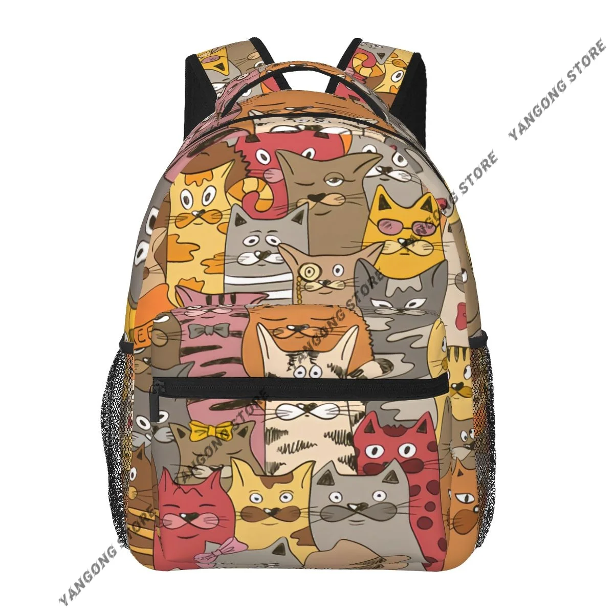 Psychedelic Funny Cats Abstract Background Backpack School Bags Casual for Teenager Girls Shoulder Bag Travel Bags