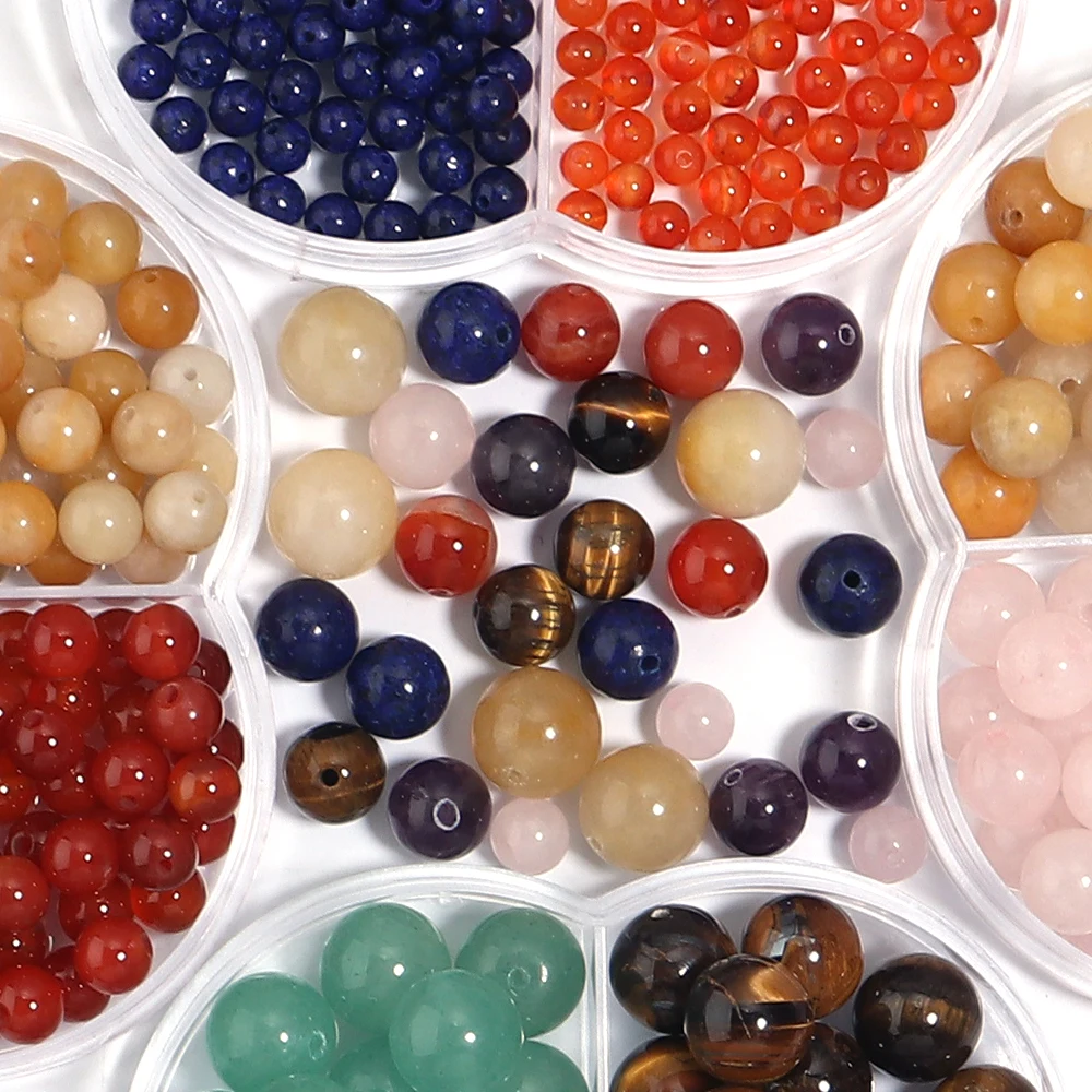 

Natural Stone Beads Seven Chakra Box Set Agate Tiger Eye Jade Stone Loose Beads For Jewelry Making DIY Necklace Bracelet