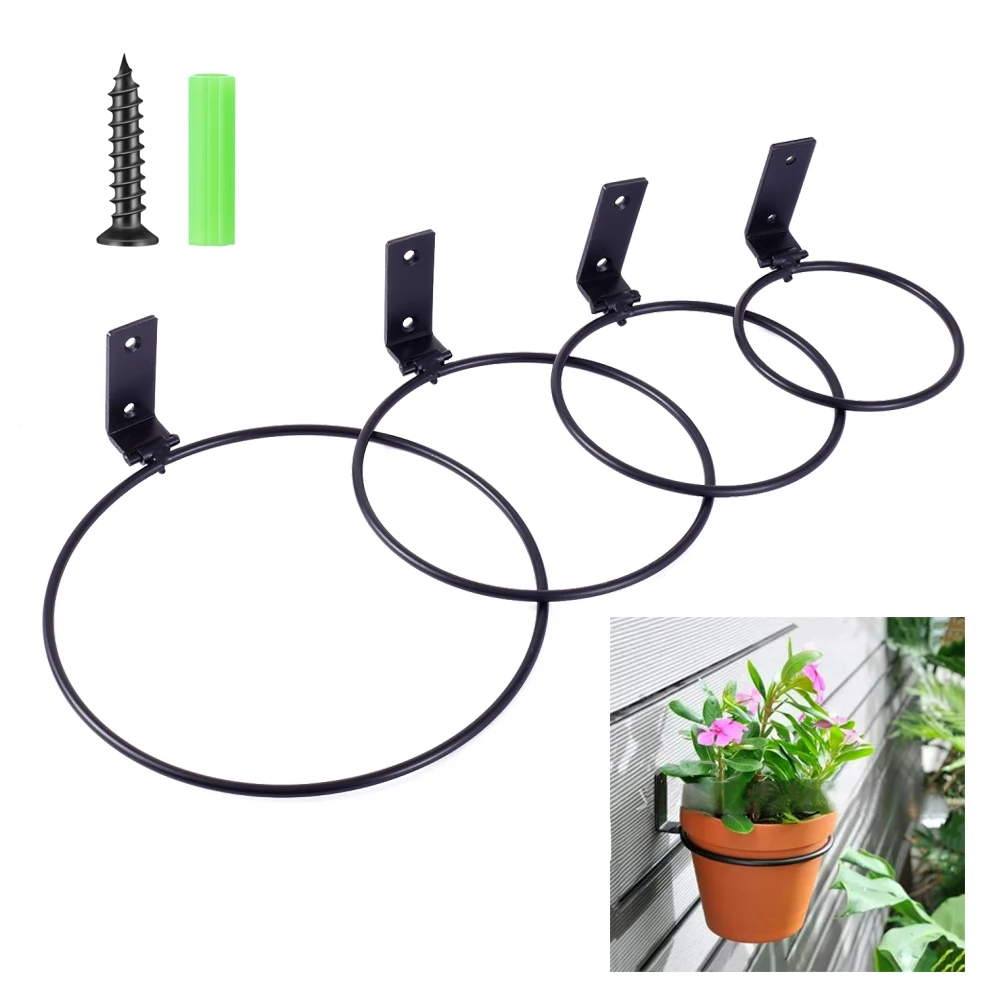 Iron Wall Mounted Flower Pot Holder 4/5/6/8 Inch Foldable Flower Plant Stand Ring-Shaped Metal Plant Pot Hook for Outdoors Decor