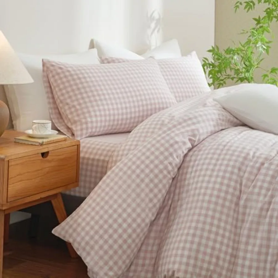 

Duvet Cover Full Size Plaid Checkered Comforter Cover 3 Pcs Breathable Durable Washed Cotton Duvet Cover Set Grid Bedding Set