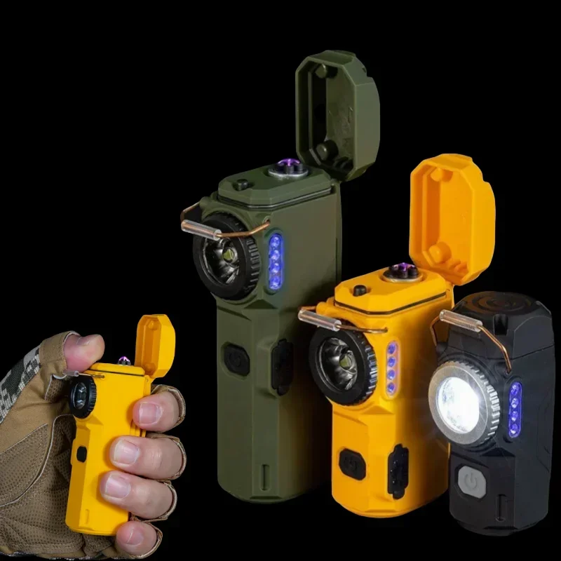 Windproof and Waterproof Double Arc Outdoor Multi-function Flashlight Emergency Light USB Fast Charging Light Lighter
