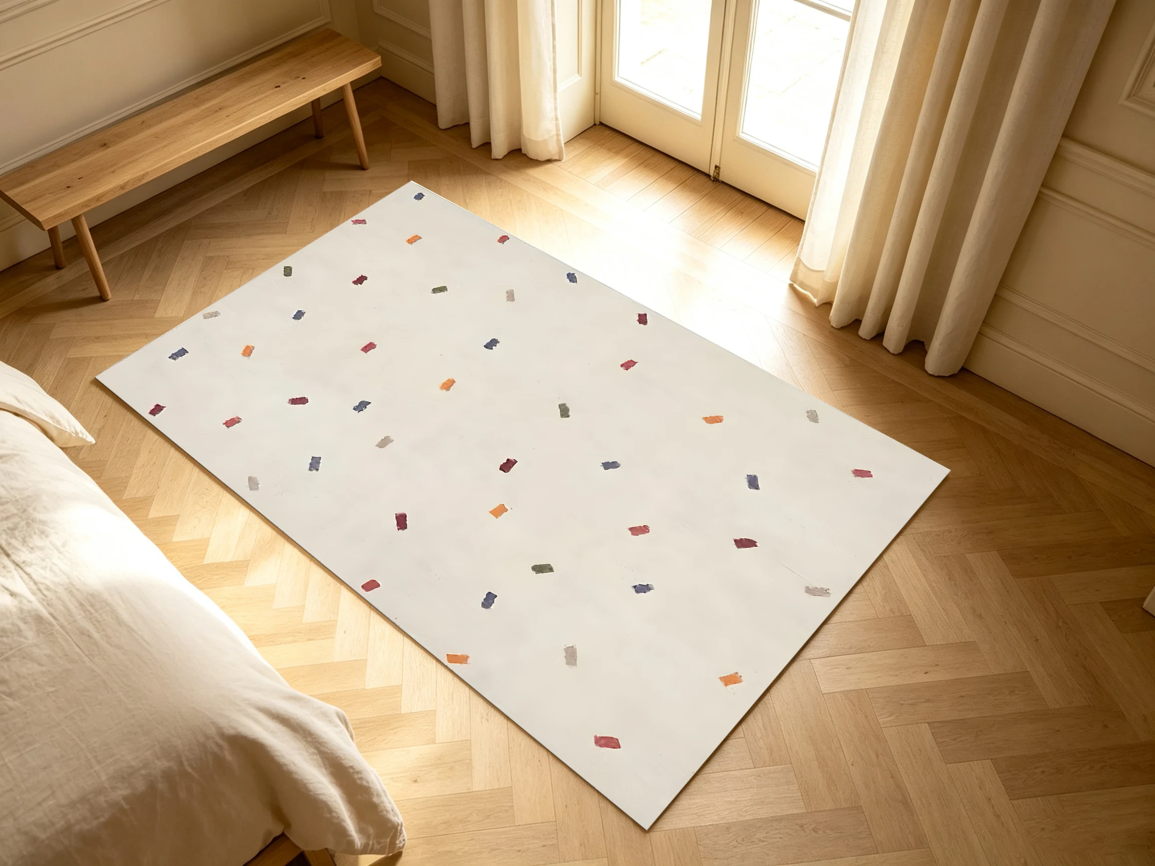 Beige Base Simple Area Rug with Scattered Colorful Dots, Lively Visual Effect, for Autumn Winter Home Refresh, Decor for Entryway and Bedroom