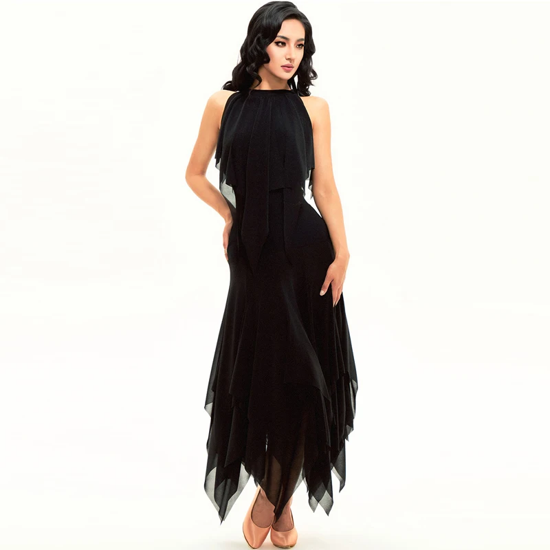 Adults Ballroom Dance Clothes Black Waltz Modern Dancing Dresses Women Latin Dance Competition Costumes Stage Wear SL13728