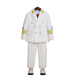 Kids Jakcet Pants Tie Performance Suit Children White Pilot Cos Play Uniform Boys Photograph Dress Teenagers Stage Costume