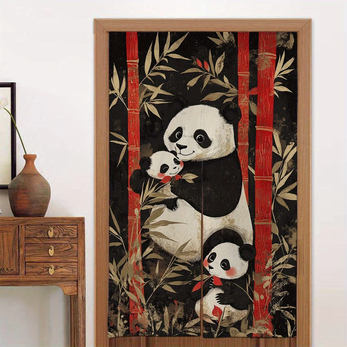 1pc Chinese style panda bamboo door curtain Chinese cute animal pattern fabric partition curtain home decoration