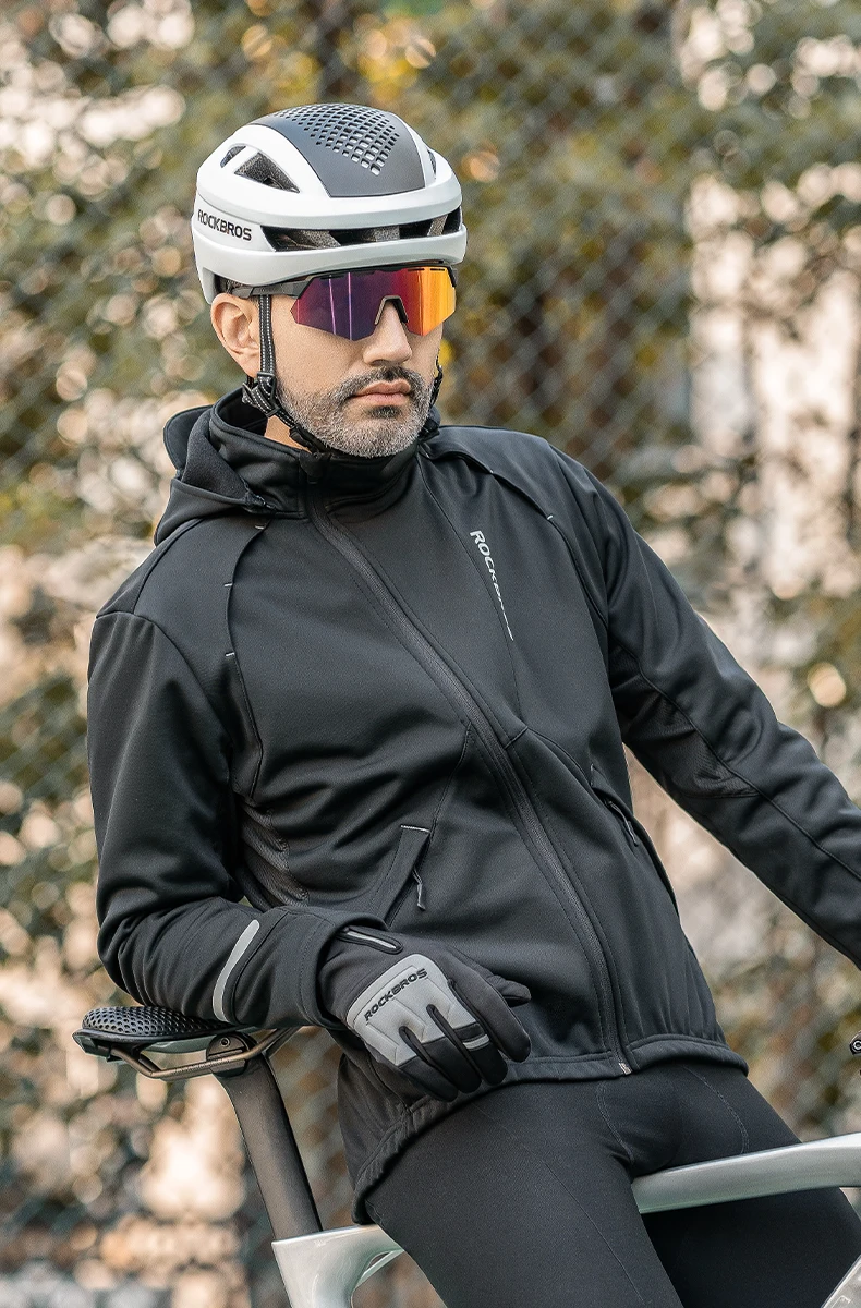 ROCKBROS Fahrrad Jacke Winter Radfahren Kleidung Thermische Fleece Langarm Radfahren Bike Kleidung Wärmer Winddicht Sportswear – Detail 4