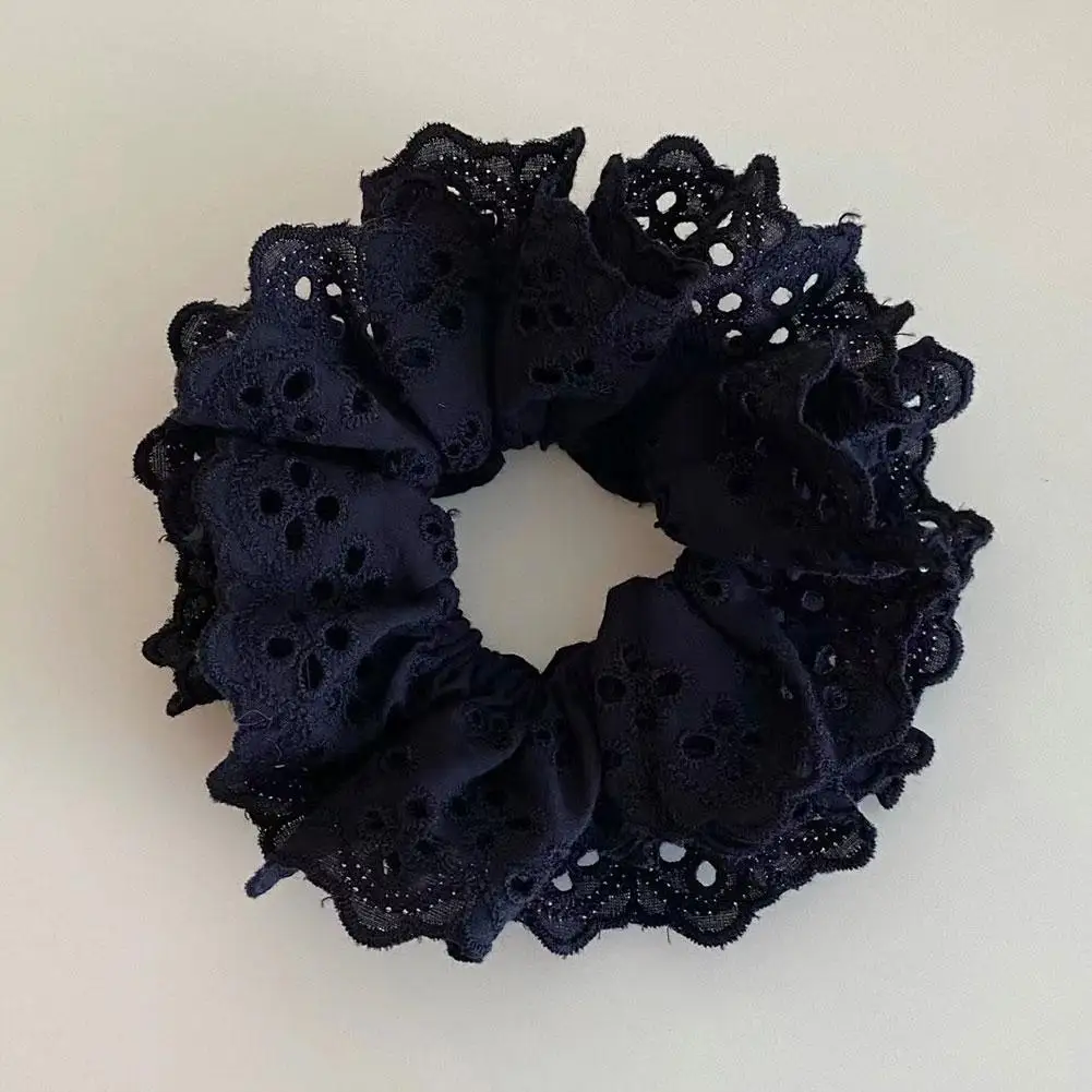 Lace Bow Scrunchies Delicate Sweet Korean Embroidery Hollowed Lace Ruffled Double-layer Scrunchie Ponytail Hair Band Headdress