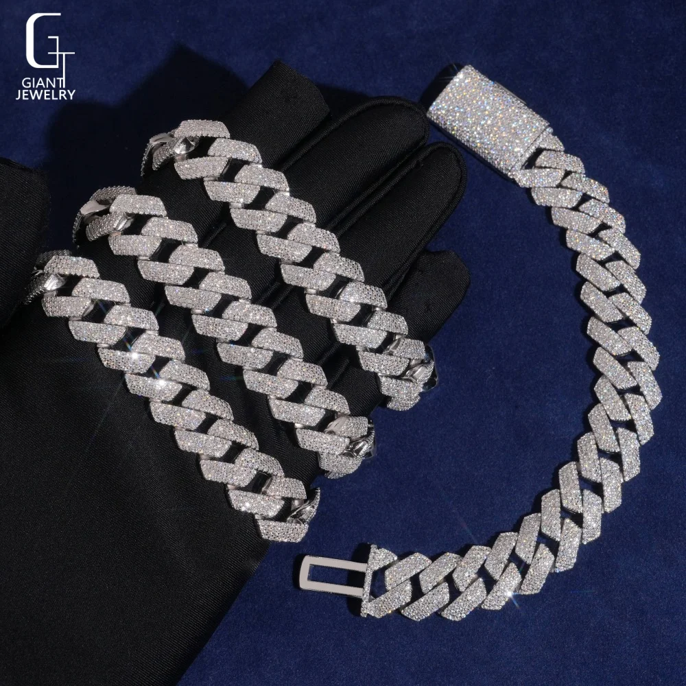 Sterling 925 Silver Moissanite Cuban Link Chain Past Diamond Tester 15MM Moissanite Cuban Chain Mens Moissanite HipHop Jewelry..