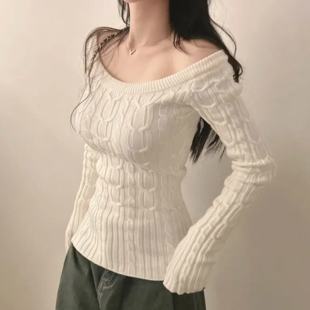 

Spring Autumn 2026 Fashionable Knitted Slim Fit Long Sleeve One Shoulder Zigzag Design Casual Style Women's Top
