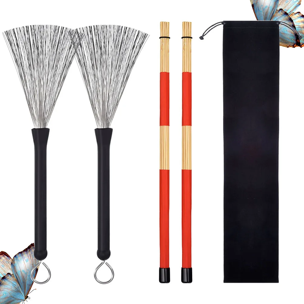 

Eco Friendly Bamboo Drum Sticks and Wire Brush Set Smooth Feel Strong Build Great for Practice Performance Compact with Carry