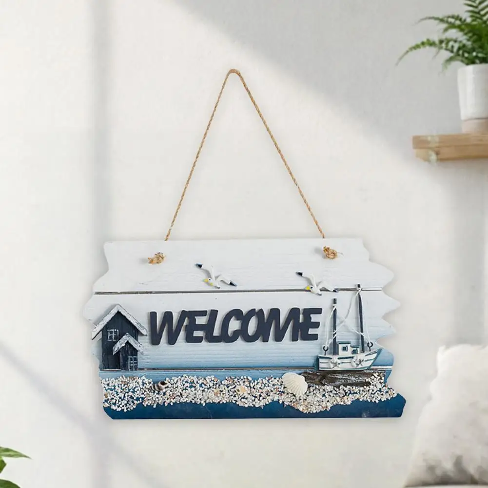

Coastal Welcome Sign Summer Seaside Wall Hanging with Rope Wooden Hanging Plaque for Front Door Porch Home Wall Decor