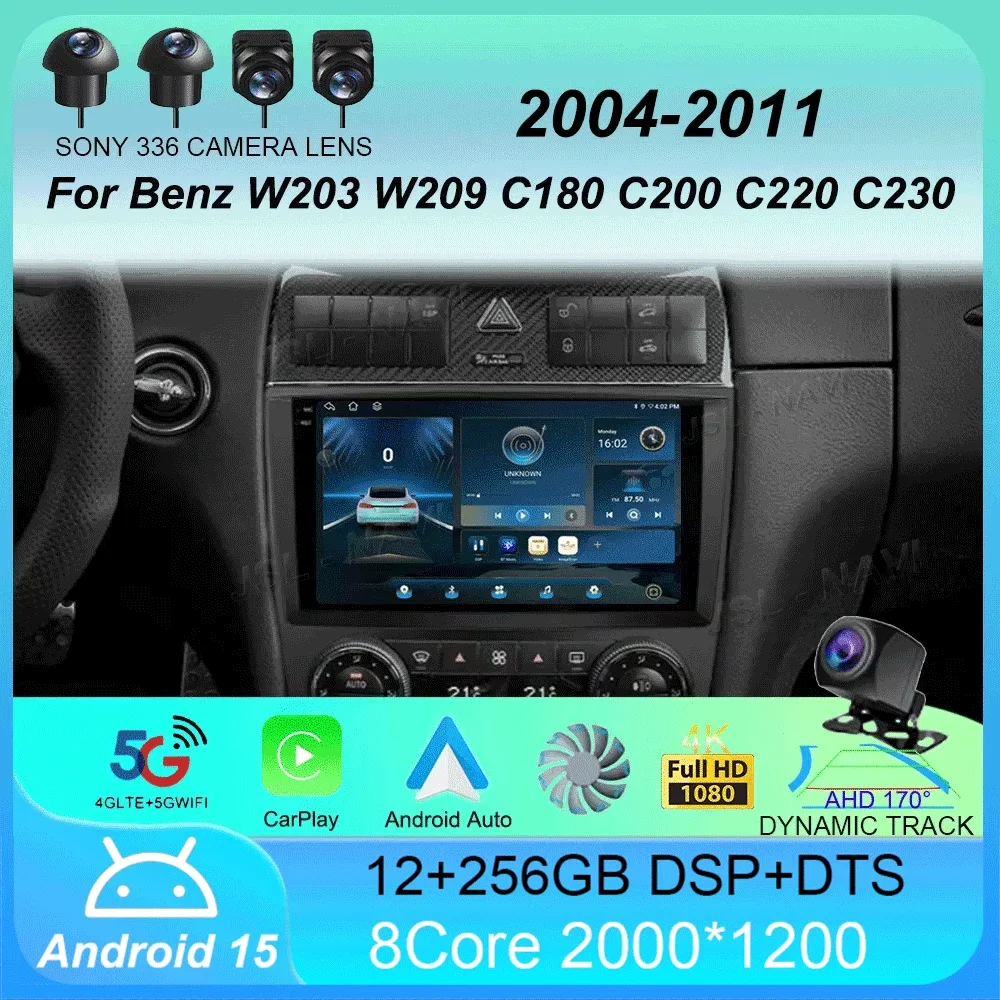 

Car Radio Android 15 Carplay For Benz W203 W209 C180 C200 C220 C230 2004 - 2011 Navigation GPS Multimedia Player wifi+4G BT Auto