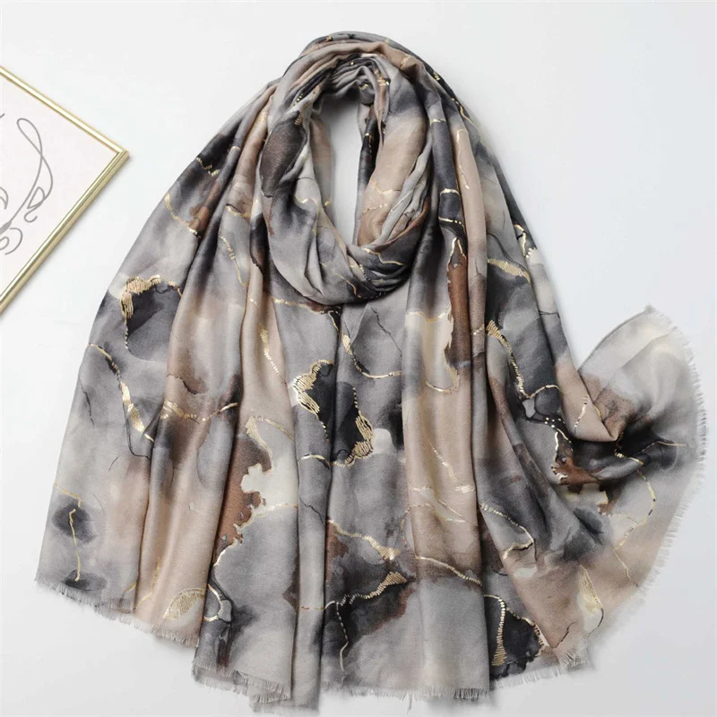 Women Winter Thick Viscose Cotton Scarf Ink Painting Floral Fringe Shawls And Wraps Pashmina Stole Bufandas Muslim Hijab Sjaal