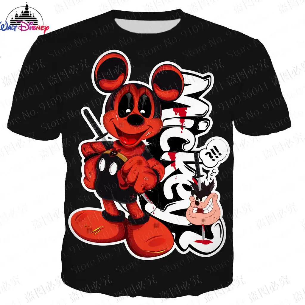 Marvel Mickey Mouse Boy Girl T-shirt Disney Men's T-shirt 3D Printing Deadpool Short Sleeve MINISO Men T-shirt New Mens Clothing