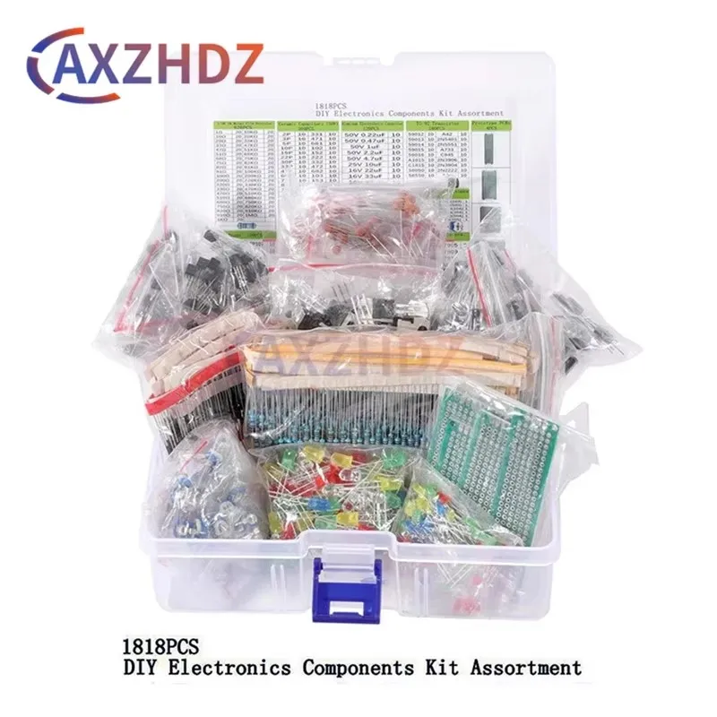 

1818PCS Electronic Components Kit Common Capacitors Resistors T0-92 LED Transistors PCB Board RM065 Diodes DIP-IC