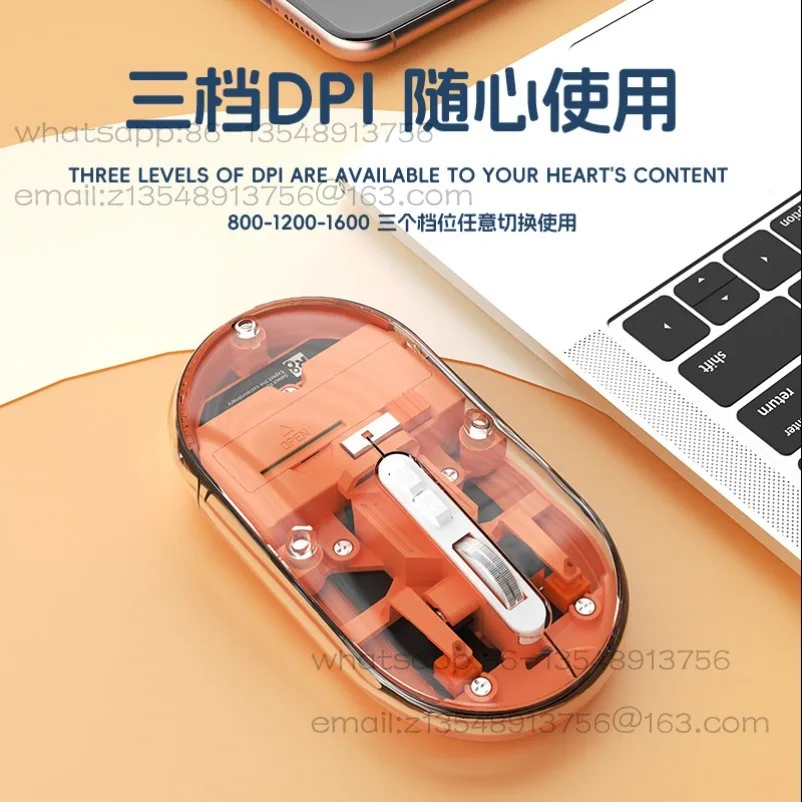 Transparent Wireless Bluetooth Dual Mode Mouse Mute Desktop Laptop Universal