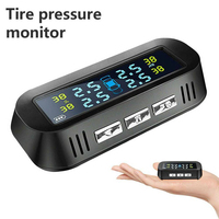 Universal TPMS Wireless Tire Pressure Monitoring System Solar Power Clock LCD Display 4 External Sensor Tire Pressure Sensors