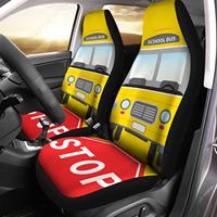Yellow School Bus Print Universal Front Seat Cover Set of 2, Washable Soft Thin Driver Seat Protector for Auto Sedan SUV Truck