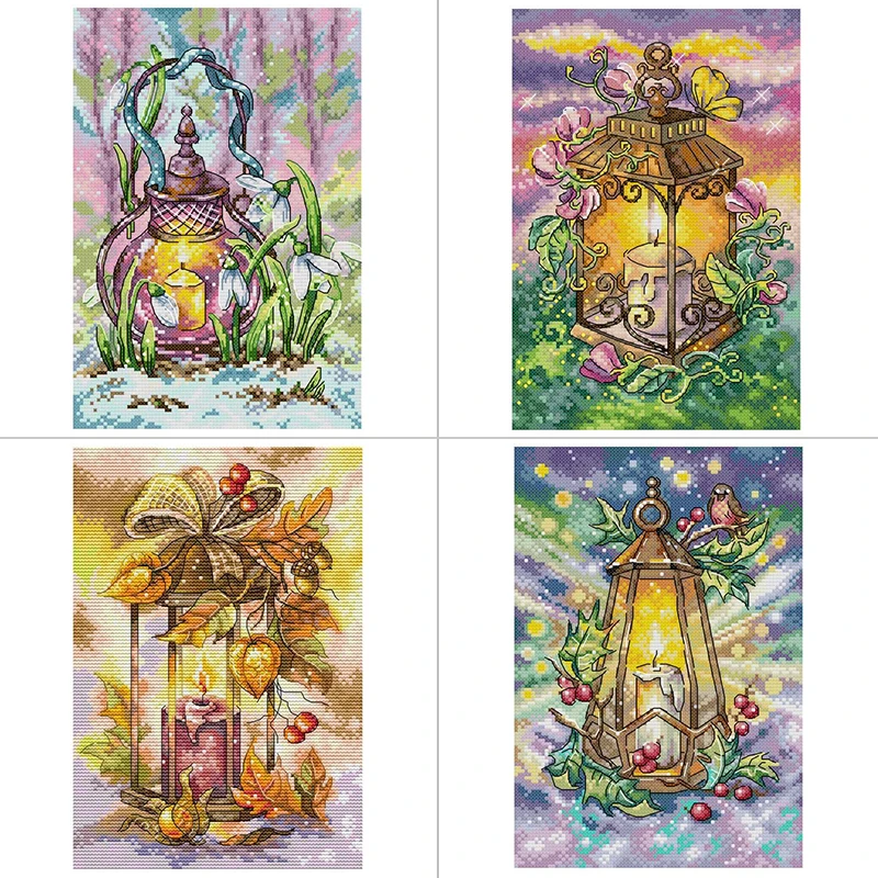 Four Seasons Lift the Lamp Series NKF Stamped Cross Stitch Kit Aida 14CT 16CT 11CT Printed Fabric Embroidery DIY Hand Stitching