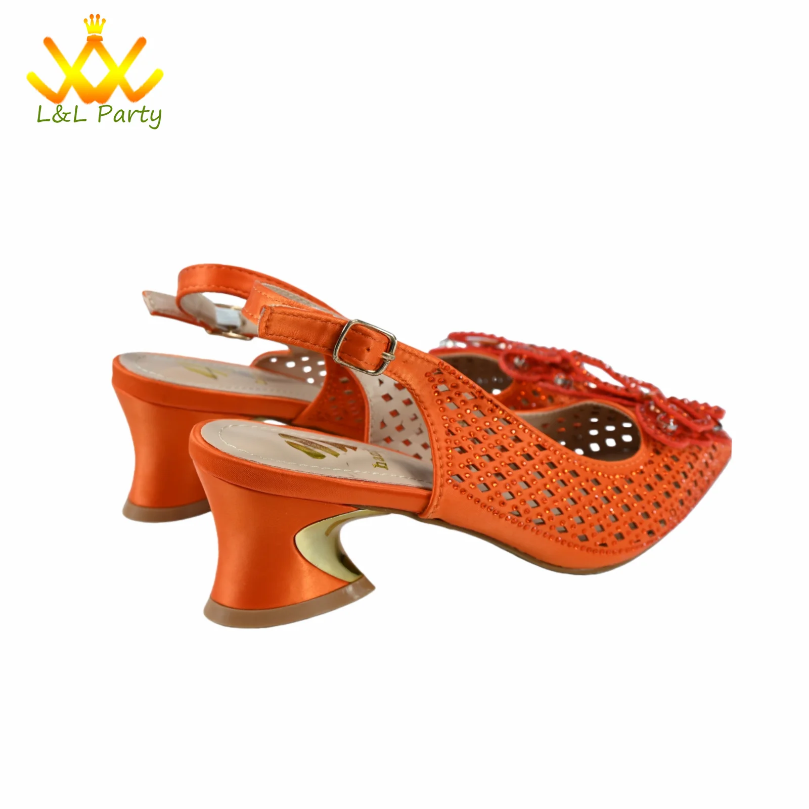 Comfortable Heels New Arrivals African Women Shoes and Bag Set in Orange Color High Quality New Coming for Wedding view 3