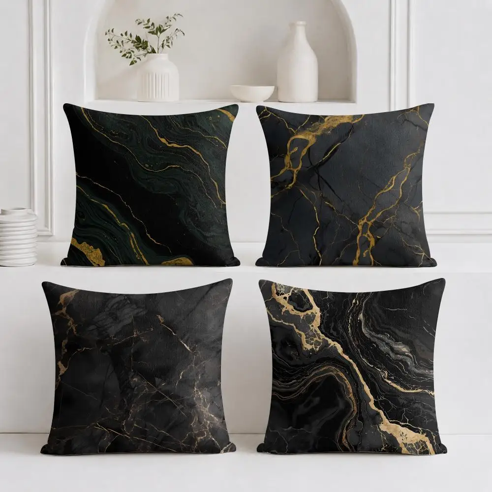 Black Gold Fluid Marble Cushion Cover Plush Fabric Soft Double-Sided Printed Sofa Warm Winter Home Gift Pillow Cover