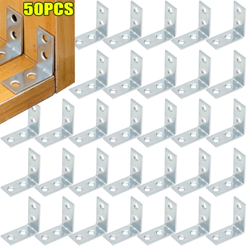 10/50pcs L-Shaped Corner Brackets Corner Connector Metal Shelf Wall Bracket Fixing Right Angle Braces Drawer Furniture Hardware