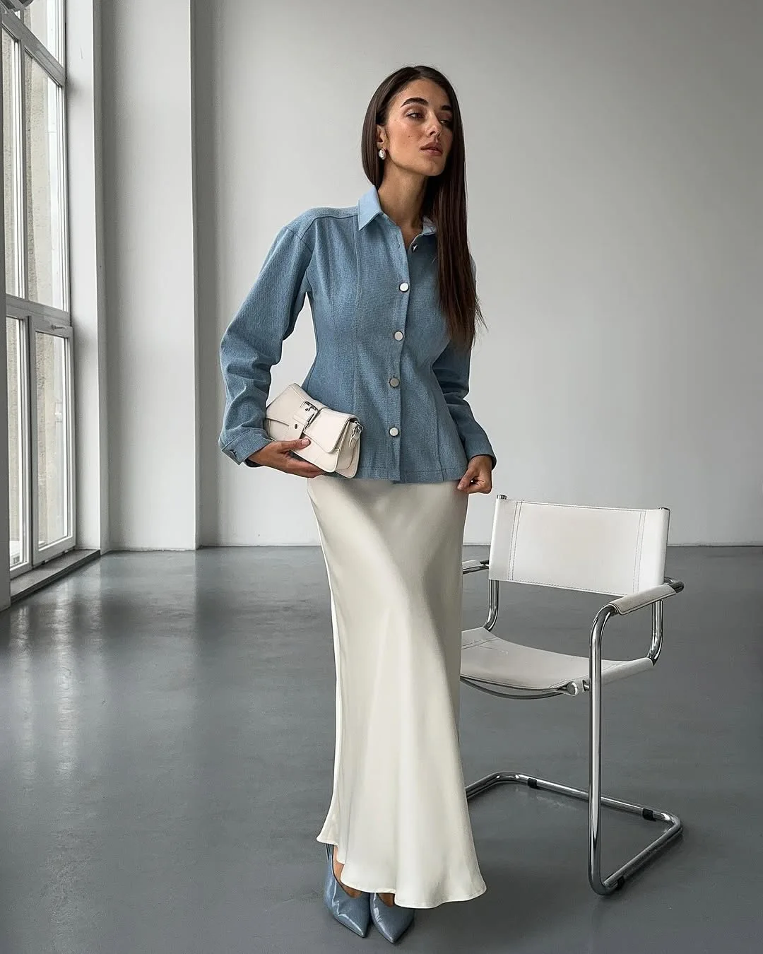 European American Women's Clothing 2025, Spring New Style Coats,Lapel Slimming,  Button Down, Long Sleeve Denim Jacket Shirt