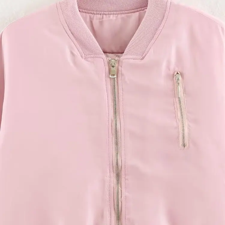 Spring Summer New Women's Loose Casual Collar Baseball Jacket Cotton Outerwear Short Coat Polyester Fiber Long Sleeve Zipper