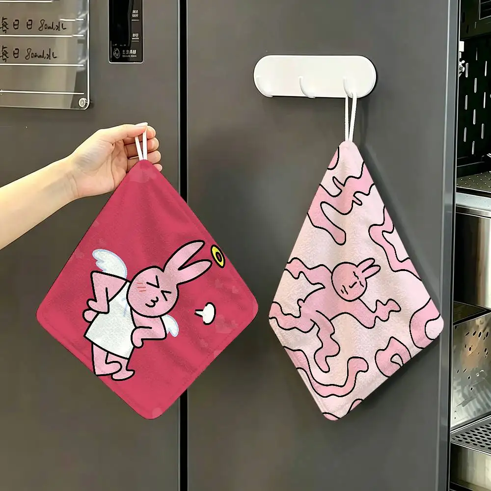 Himari Myfriend Pink Rabbit Hanging Kitchen Towel, Polyester Cotton Material, Wear Resistant Hand Wiping Towel for Home