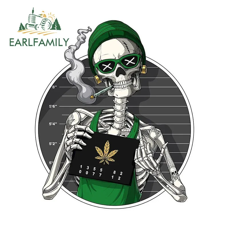 EARLFAMILY 13cm X 11cm For Weed Skull Car Stickers Motorcycle Vinyl Car Accessories Decal Laptop Trunk Surfboard Campervan