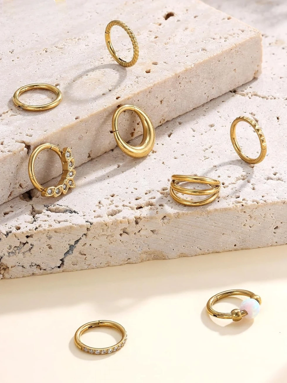 

Florideco 8PCS Septum Nose Rings Hoops 316L Surgical Steel Septum Ring CZ Opal Hoop Nose Ring for Women Nostril Piercing Jewelry