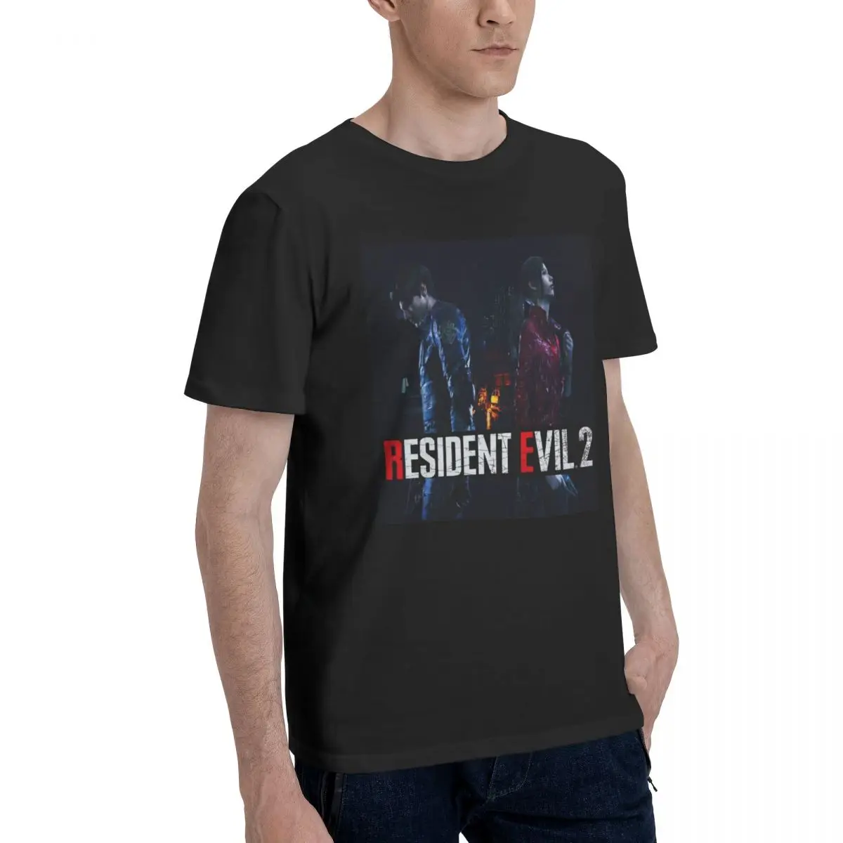 Residents Evils Remake T-Shirt for Men Leon Kennedy and Claire Redfield Pure Cotton Tee Shirt O Neck Short Sleeve T Shirts