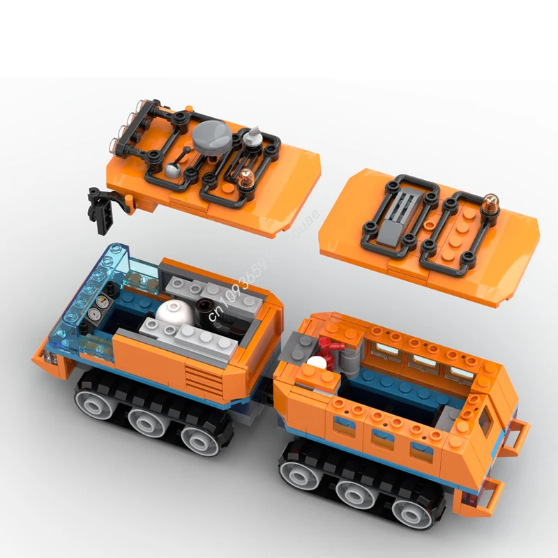 280 Stück MOC bewegliches Kettenfahrzeug Arktis, orange Bausteine Geburtstag DIY Erwachsene Weihnachten Spielzeug Geschenk kreativ