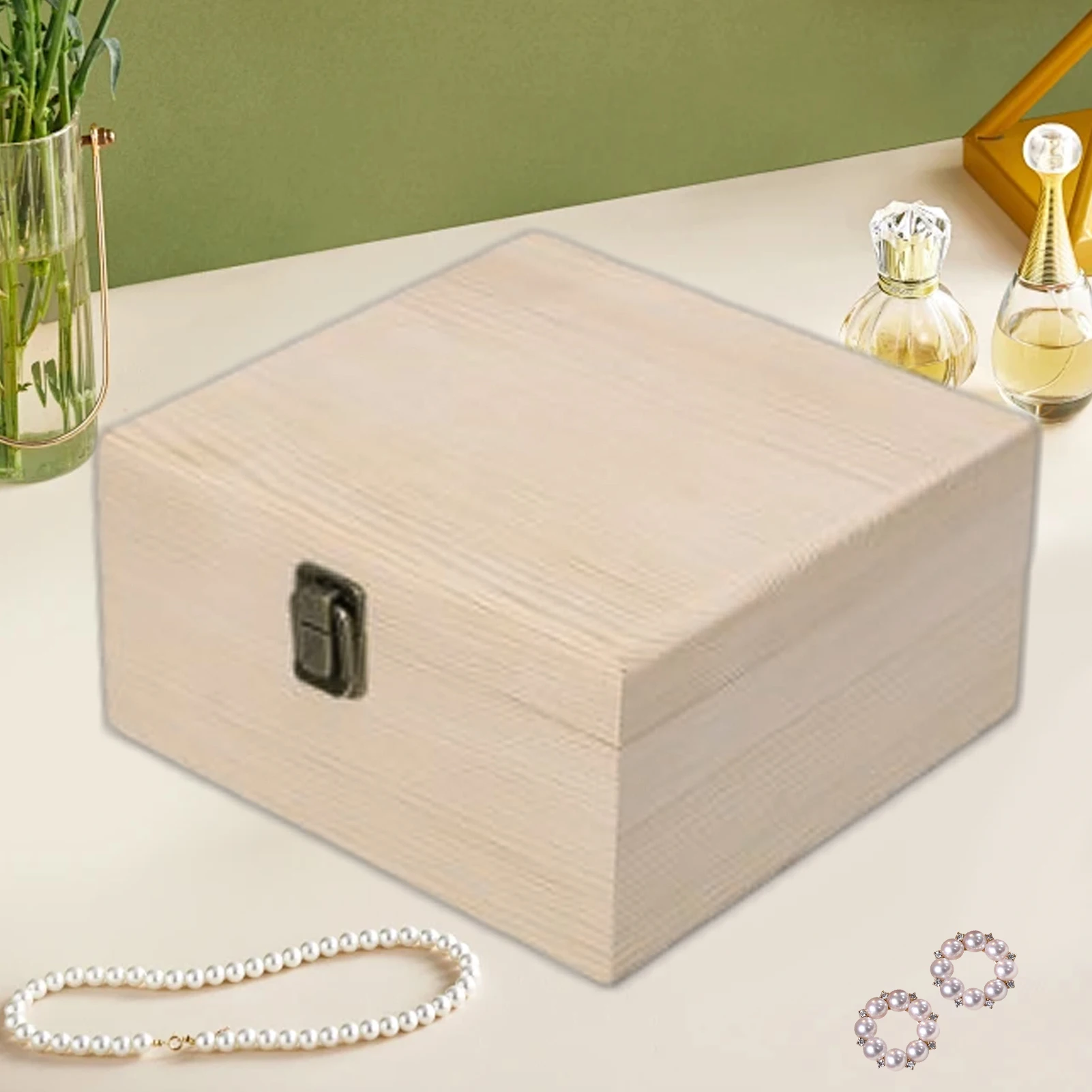 Wooden Box With Hinged Lid Dust-Proof Unfinished Treasure Boxes Moderate Capacity Plain Wooden Jewelry Box Unpainted Keepsake