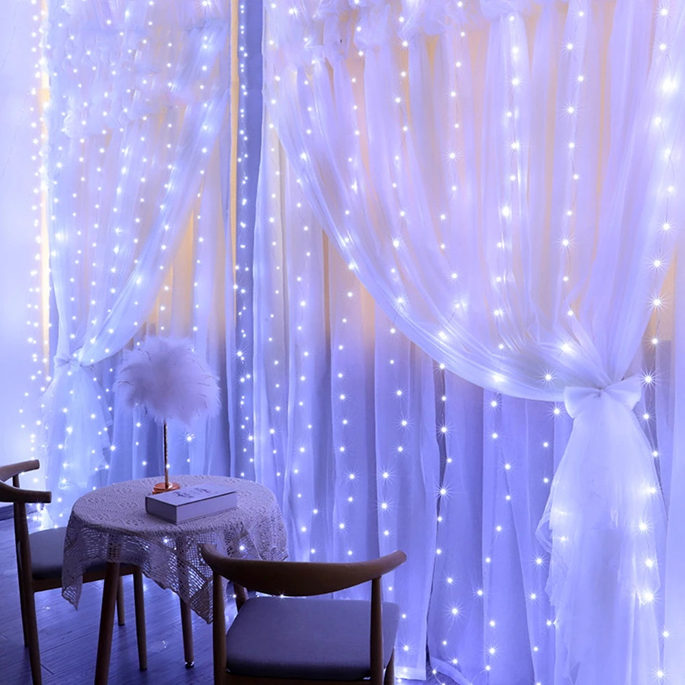 LED Garland Curtain Light with 8 Lighting Modes Fairy Lights Curtain with Indoor Patio Home Party Decorations Curtain Led Lights