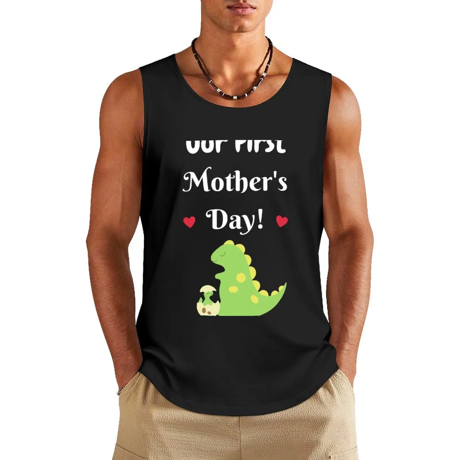 

Our First Mother's Day, Mom and Baby Dinosaurs, white text Tank Top summer clothes Top summer