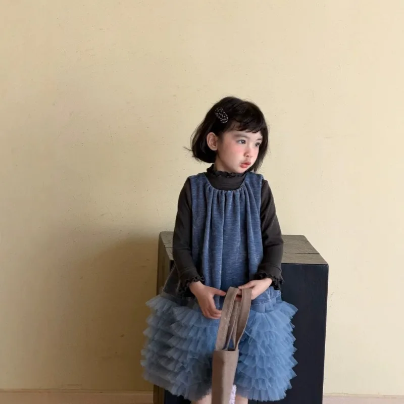 Girls' Clothing 2026 Autumn and Winter New Baby Treasure Temperament Mesh Splicing Velvet Skirt Vest Skirt