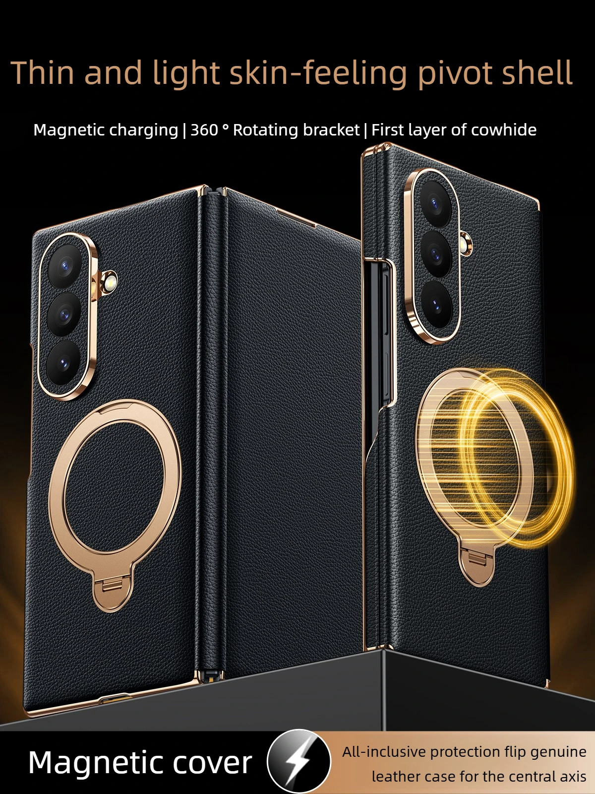 

Magnetic phone case for Samsung Galaxy Z TriFold new genuine leather with rotating stand central axis hinge full protection case