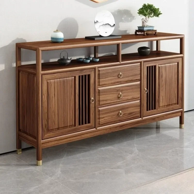 Entrance cabinet Wine cabinet Tea Solid wood wall Elm storage Black walnut color