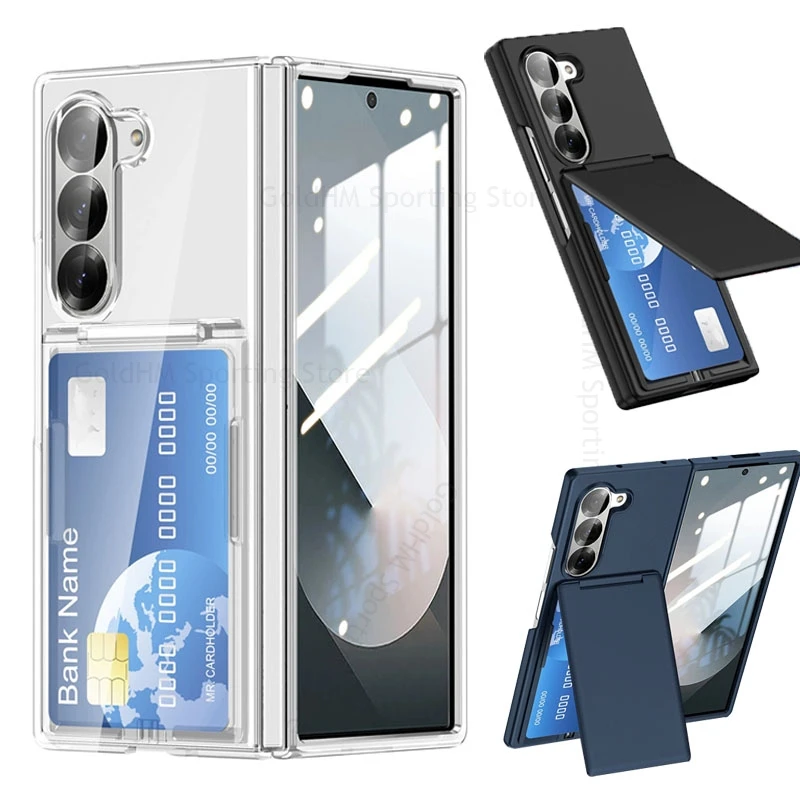 

For Samsung Galaxy Z Fold6 ID Card Slot Flip Kickstand PC Hard Case For Samsung Z Fold 5 Card Holder Book Stand Cover Z Fold 6 5