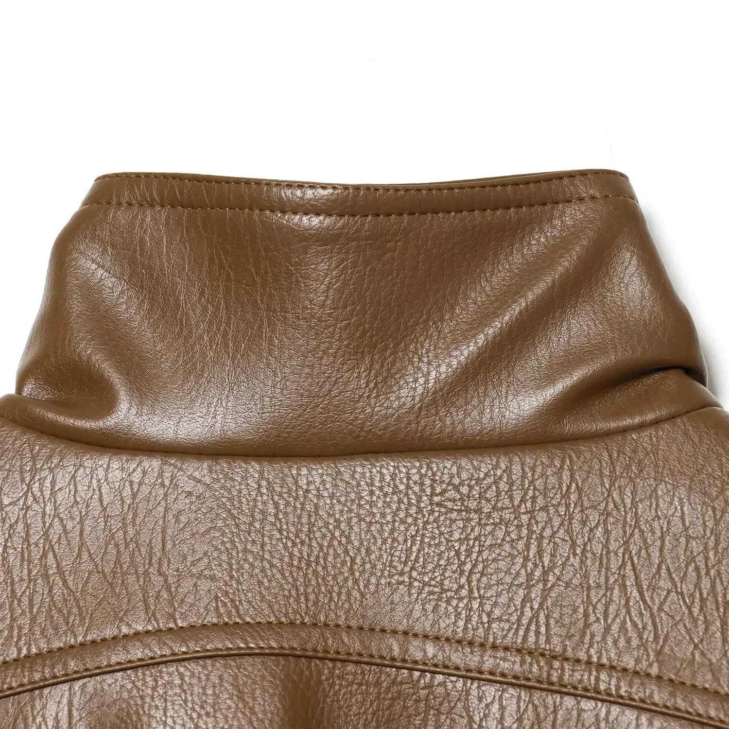 Faionable Basic PU Leather Jaet Women's Autumn Winter New Arrival Stand Collar Zipper ort Coat Simple Match All Seasons