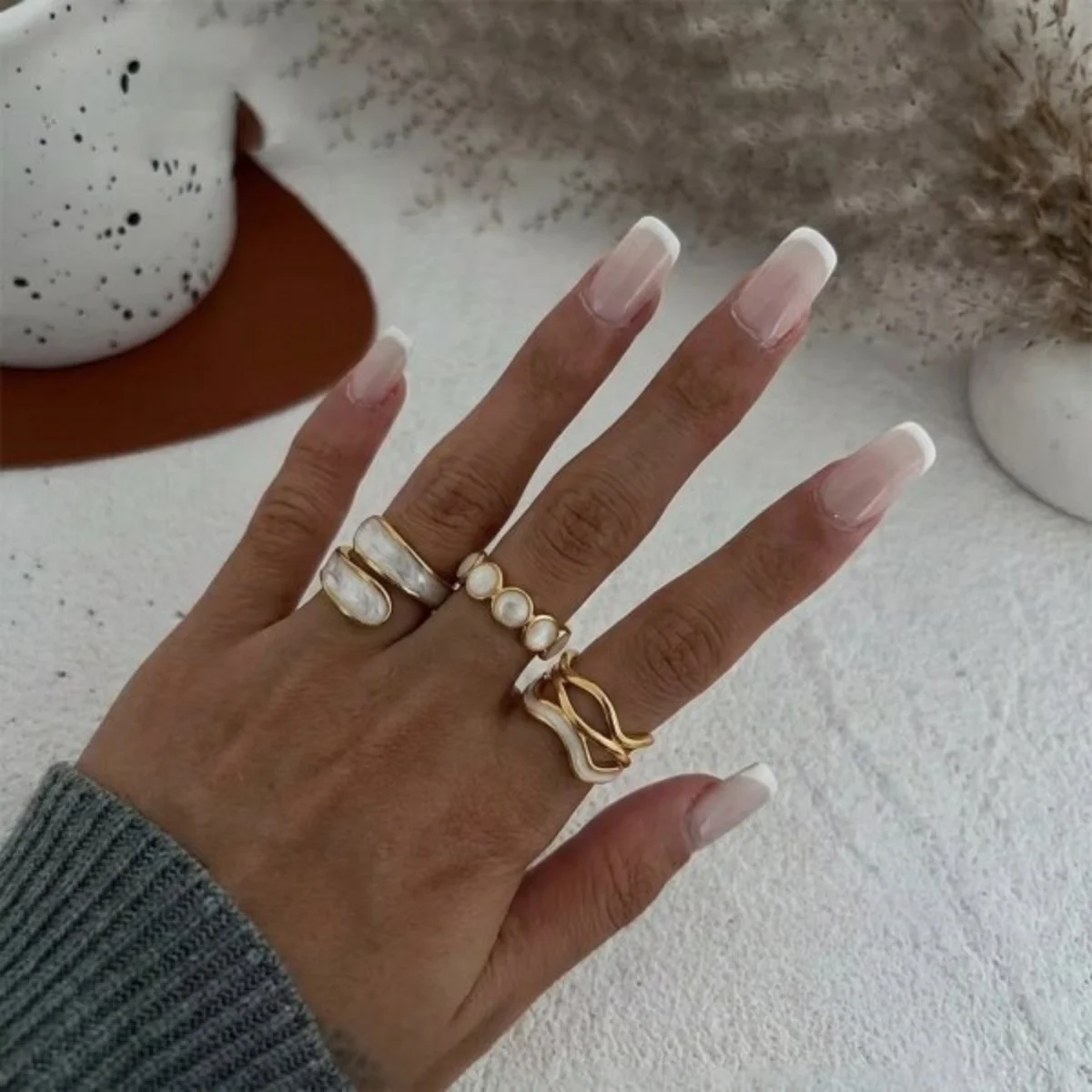 3/4 Stück/Set Minimalistische, gewellte Ringe aus Edelstahl mit weißem Emaille für Damen und Herren, Lava-Wassertropfen-Twist-Herz-Fingerringe, Schmuck – Detail 8