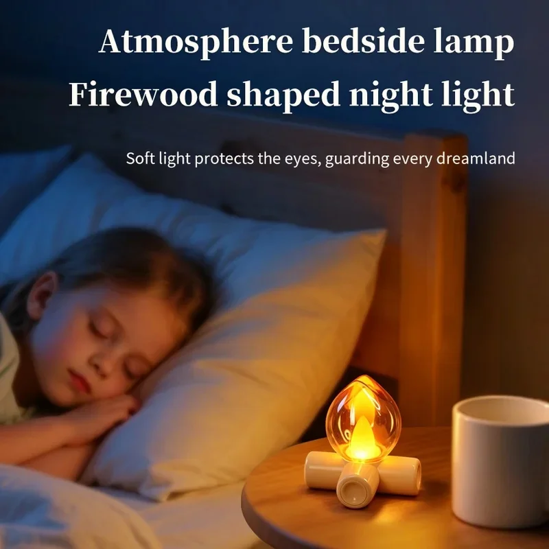 Candle Shape LED Night Light Glass Cover Flame Effect Table Lamp Retro Decorative Lamp for Bedroom Desktop Home Ornament